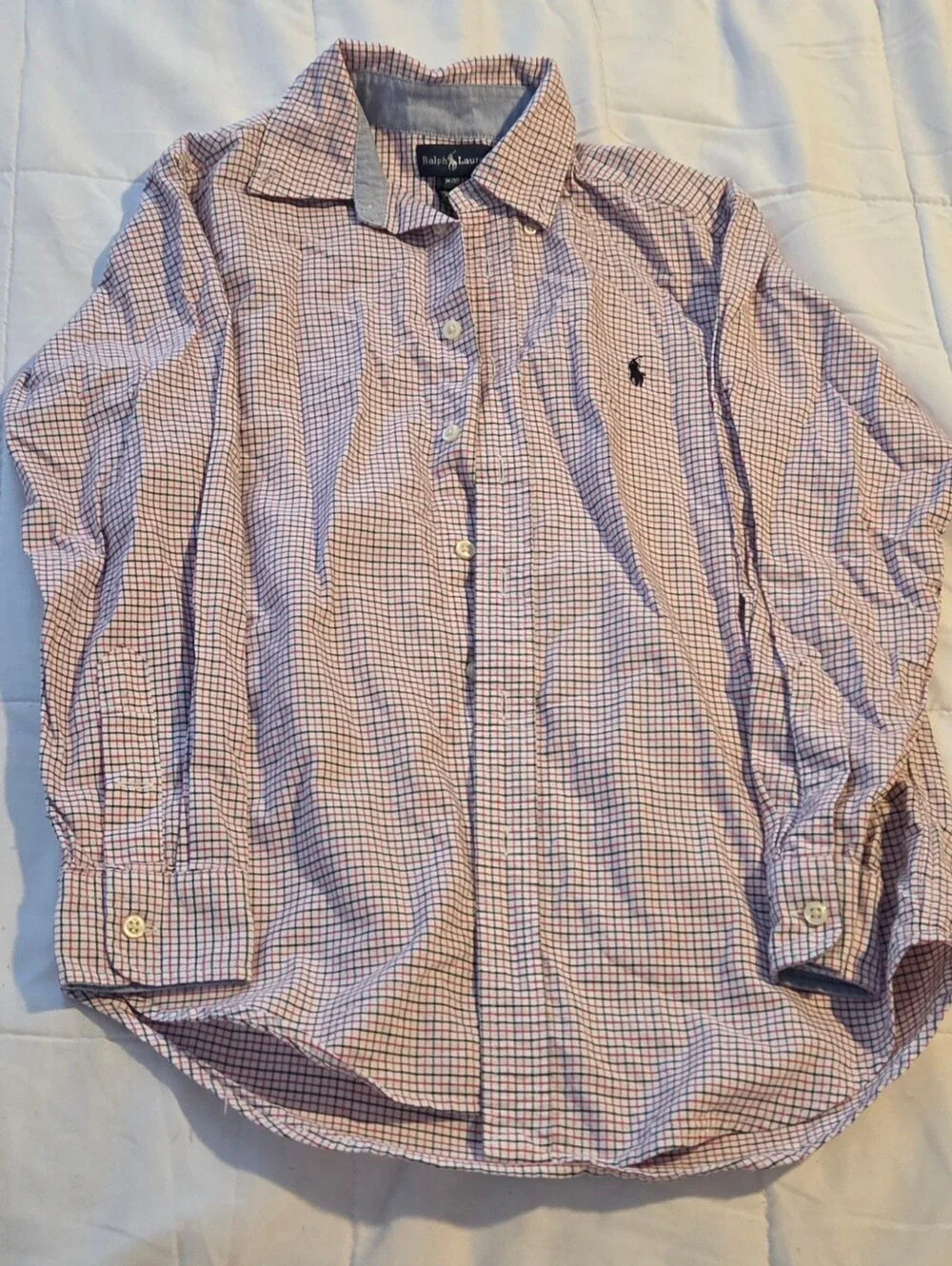 Ralph Lauren KID SIZE M (10-12) Pink and Black Windowpane Button-Down Shirt